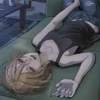 🚬 smoking, cigarette, woman, couch, blond telegram sticker