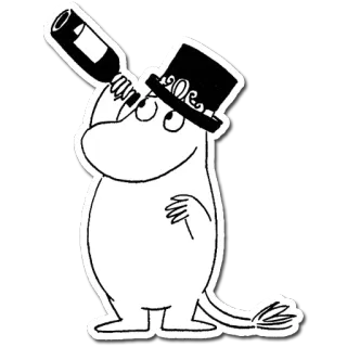 🍾 Moomin Moomin, Dibujos animados, Personaje, Sombrero de copa, Alcohol telegram sticker