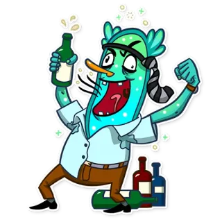 🍺 пьяный, алкоголь, вечеринка, мультфильм, праздник, смешной, бутылка whatsapp sticker