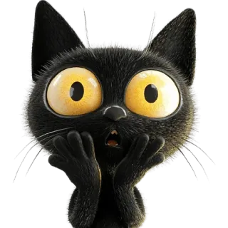 😱 czarny kot, kot kreskówkowy, kot, zwierzę, przestraszony kot, zaskoczony kot whatsapp sticker