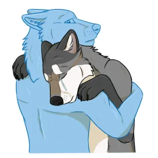 🤗 lobo, abrazo, dibujos animados, furry, animal, amistad whatsapp sticker