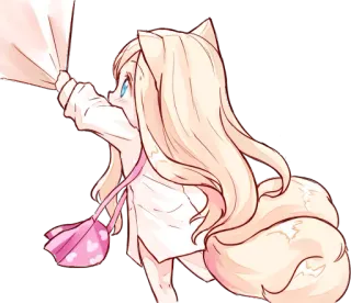 😊 Anime, Fille, Mignon, Oreilles de Renard, Oreilles Animales, Kawaii, Chibi whatsapp sticker