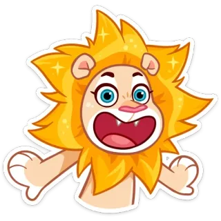 😲 สิงโต, สัตว์, การ์ตูน, น่ารัก, สติกเกอร์, แผงคอ, เป็นมิตร telegram sticker