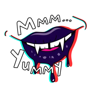 💋 Yummy labios, vampiro, colmillos, rico, halloween, dibujos animados telegram sticker