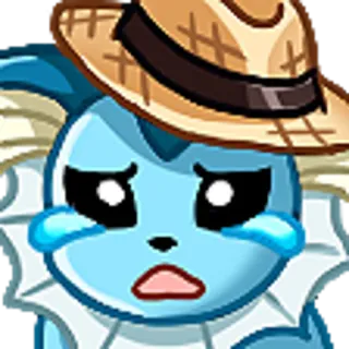 😢 Vaporeon pokemon, vaporeon, triste, llorando, sombrero, sombrero de paja, emoji telegram sticker