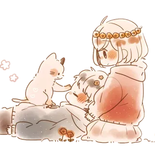 🐱 bambino, gatto, corona di fiori, carino, kawaii, animale domestico telegram sticker