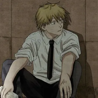😐 Denji Chainsaw Man Аниме, Манга, Денджи, Человек-бензопила, Сидит, Персонаж telegram sticker
