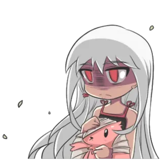 😞 anime, girl, sad, pink, white hair, red eyes telegram sticker