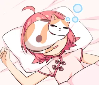 😴 slapen, kat, anime, kawaii, kussen, deken, meisje, schattig telegram sticker