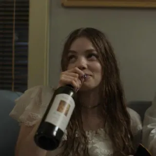 🗿 woman, wine, drinking, alcohol, indoors, bottle telegram sticker