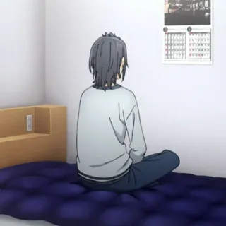 🌚 persona, sentado, cama, interior, habitación telegram sticker