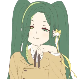 😊 animé, fille, cheveux verts, nattes, dessin animé, personnage telegram sticker