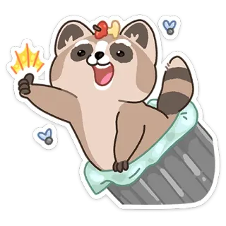 👍 rakun, kartun, imut, hewan, tempat sampah, positif, jempol, lalat whatsapp sticker