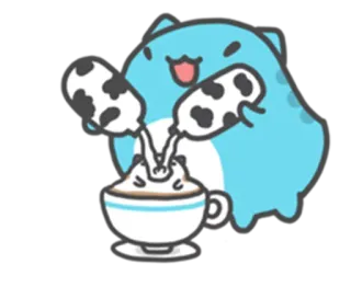 😙 귀여운, 괴물, 카와이, 커피, 음료, 만화, 우유 telegram sticker