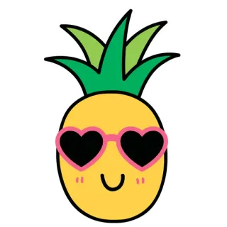 🧐 ananas, dessin animé, fruit, lunettes de soleil, cœur, mignon, été, tropical whatsapp sticker
