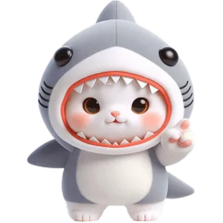 🫵 gato, gatito, tiburón, animal, lindo, dibujos animados, divertido, disfraz whatsapp sticker