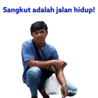 🤐 Sangkut adalah jalan hidup! mężczyzna, siedzący, portret, indonezyjski, fraza telegram sticker