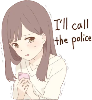 📱 I'll call the police cartoon, girl, call police, cell phone, anime telegram sticker