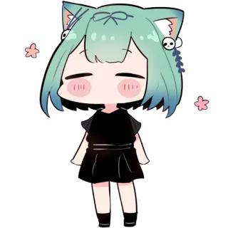 ☺️ anime, chibi, cat, cute, kawaii, green hair, floral telegram sticker