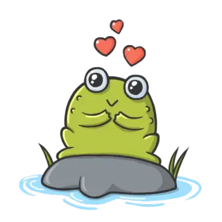 😍 rana, corazones, dibujos animados, amor, lindo, agua, animal whatsapp sticker