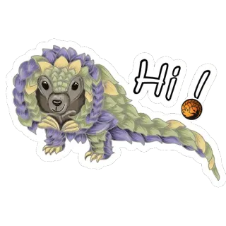 😜 Hi! 穿山甲, 动物, 问候, 嗨, 可爱, 鳞片 telegram sticker