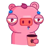 😴 pig, cartoon, cute, animal, pink, coffee, tired, exhausted whatsapp sticker