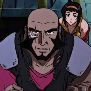 🔩 Jet Black Cowboy Bebop anime, cowboy bebop, jet black, faye valentine, character, science fiction, space western telegram sticker