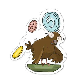 🤕 pássaro, pombo, moedas, dinheiro, desenho animado, engraçado telegram sticker