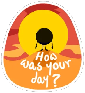 ❔ How was your day? pertanyaan, hari, karakter, kartun, matahari terbenam, salam telegram sticker