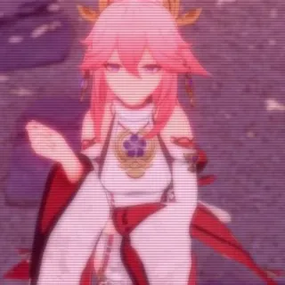 🌟 Yae Miko Genshin Impact Anime, Jeu, Genshin Impact, Yae Miko, cheveux roses, Jeu vidéo, Waifu whatsapp sticker