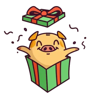 🎁 porco, presente, desenho animado, presente, celebração, fofo whatsapp sticker