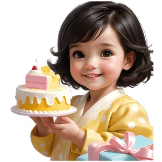 🥳 criança, bolo, aniversário, presente, menina, fofo, celebração telegram sticker