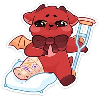 🤕 Выздоравливай! dier, krukken, blessure, cartoon, verband, rood, schattig telegram sticker
