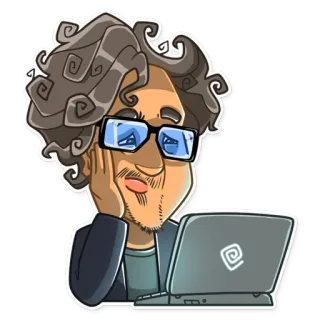😕 man, computer, glasses, cartoon, sitting, thinking telegram sticker