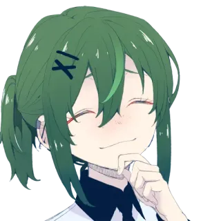 😌 Anime, Fille, Cheveux verts, Souriante, Mignon, Dessin animé, Manga telegram sticker
