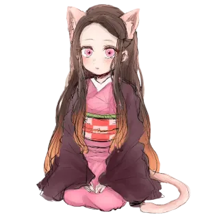 🐈 Nezuko Kamado Demon Slayer 네즈코, 귀멸의 칼날, 애니메이션, 고양이 귀, 케모노미미, 귀여운 telegram sticker