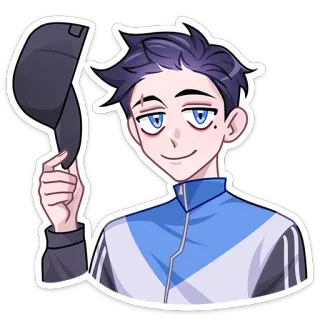 👋 anime, cartoon, character, boy, hat, portrait, smile telegram sticker