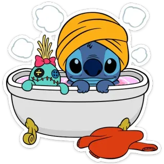 🛁 Stitch สติทช์, ลีโล่ แอนด์ สติทช์, อาบน้ำ, อ่างอาบน้ำ, ดิสนีย์, การ์ตูน, น่ารัก telegram sticker