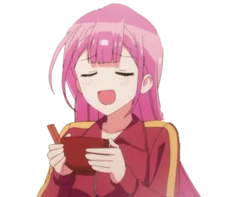 ☺️ Anime, Cô gái, Ăn, Dễ thương, Tóc hồng, Bát, Nụ cười telegram sticker