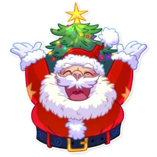 👋 Santa Claus Santa Claus, Navidad, fiestas, árbol de Navidad, festivo, dibujos animados telegram sticker
