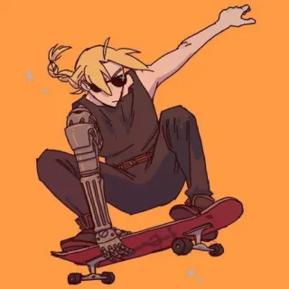 😎 Edward Elric Fullmetal Alchemist anime, skate, personagem, mangá, automail, fullmetal alchemist, fanart telegram sticker