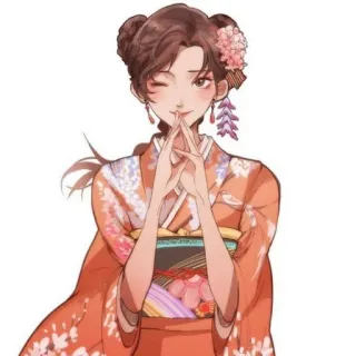 🎋 여자, 기모노, 애니메이션, 삽화, 전통 의상, 일러스트, 인물 사진 telegram sticker