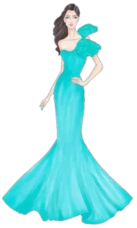☺️ Frau, Kleid, Abendkleid, Türkis, Mode, Zeichnung, Model, Einseitig telegram sticker