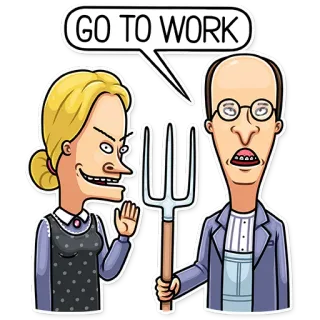 👈 GO TO WORK Мультфильм, Работа, Вилы, Злой, Персонажи telegram sticker