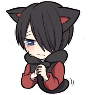 😢 anime, cat, cute, sad, kawaii, chibi, manga, digital art telegram sticker