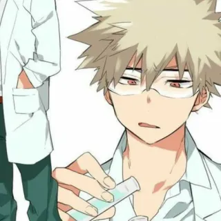 🤓 Katsuki Bakugo My Hero Academia Anime, Manga, Blouse de laboratoire, Lunettes whatsapp sticker