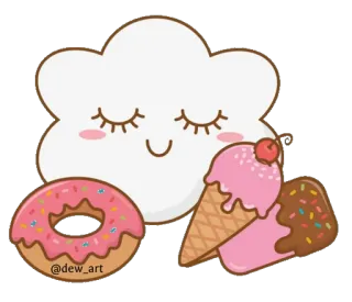 ☁️ @dew_art 구름, 도넛, 아이스크림, 귀여운, 달콤한, 카와이, 디저트, 음식 telegram sticker