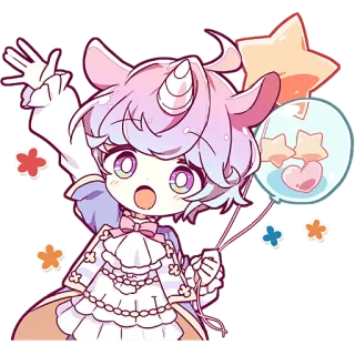 🥳 애니메이션, 만화, 귀여운, 유니콘, 카와이, 캐릭터, 디지털 아트 telegram sticker