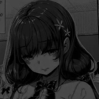 🖤 动漫, 漫画, 女孩, 悲伤, 花, 可爱 telegram sticker