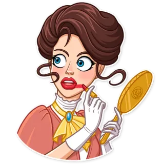 😦 wanita, makeup, lipstik, cermin, kosmetik, vintage, kartun telegram sticker